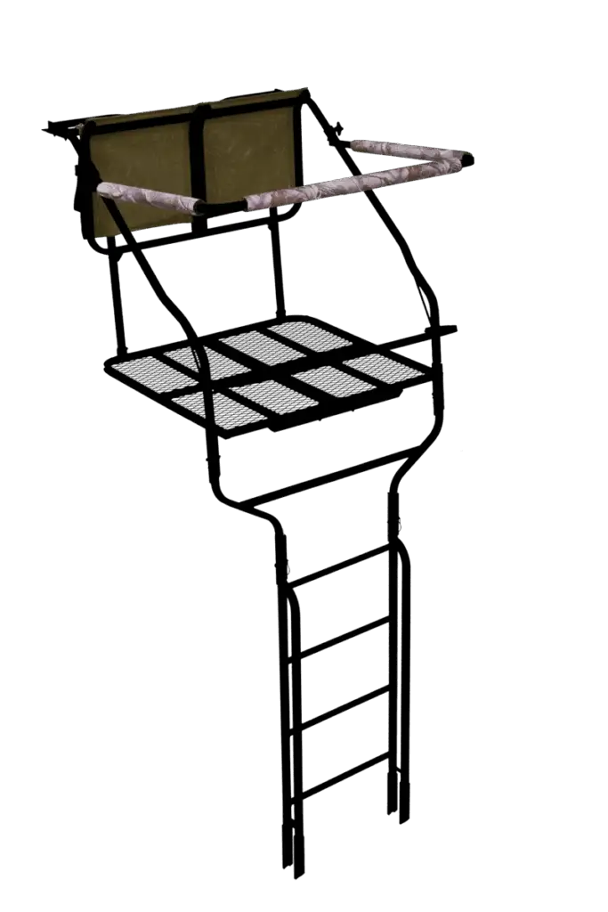 Millennium L_220_SL 18' Double Ladder Stand, w/Large Platform, Safe_Link Safety Line, Padded Shooting Rail, Folding Footrest