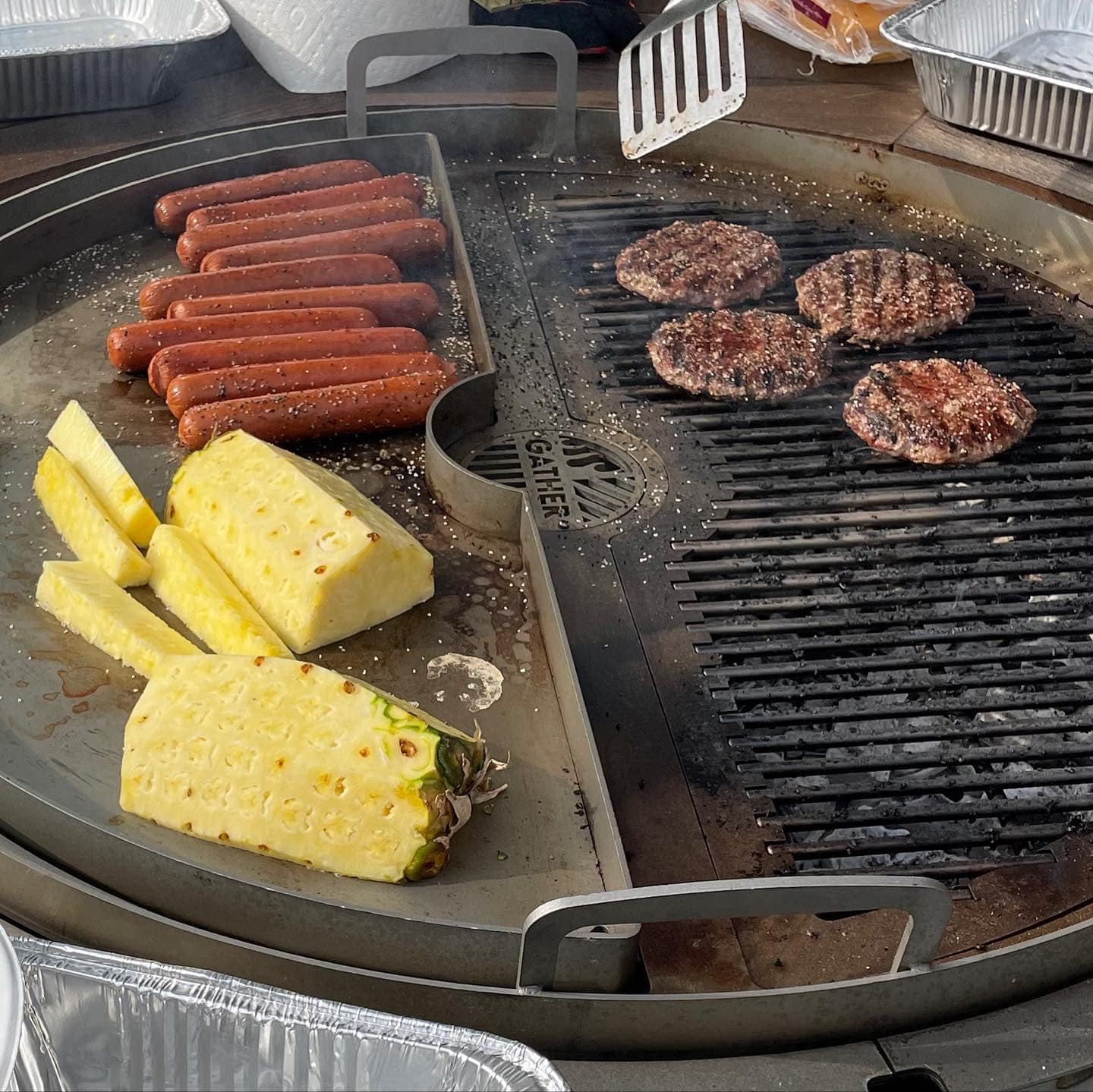 Cooking on the Gather Grills 28 inch Tailgater