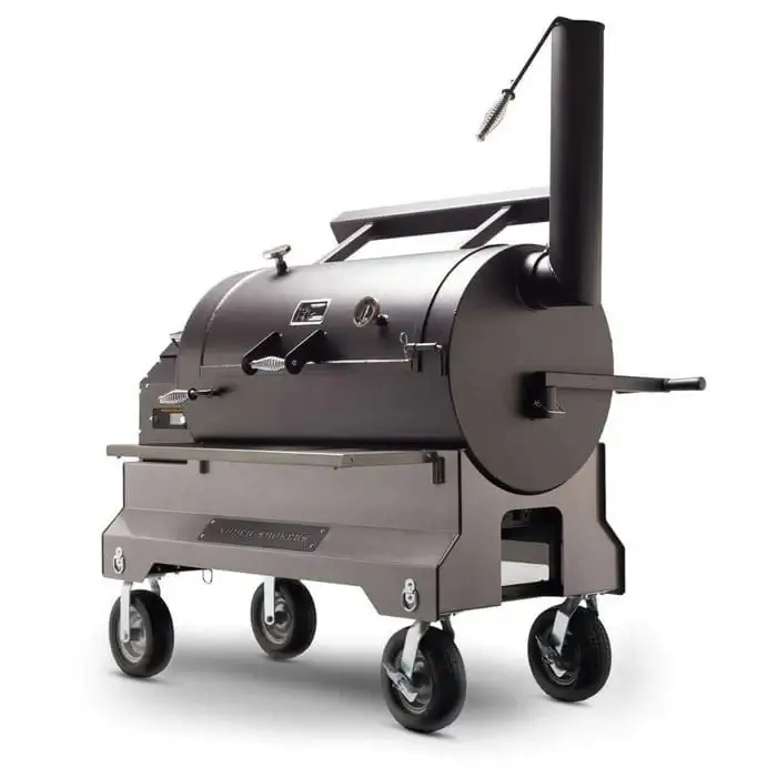 Yoder Smokers: YS1500S Comp Cart (Silver) + Stainless Steel Front Shelf + 2nd Level Slide-Out Cooking Shelf