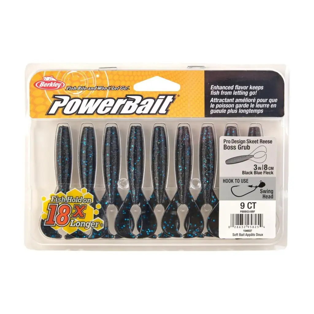 BerkleyPowerBait The Boss Grub/Blister/Black Blue Fleck