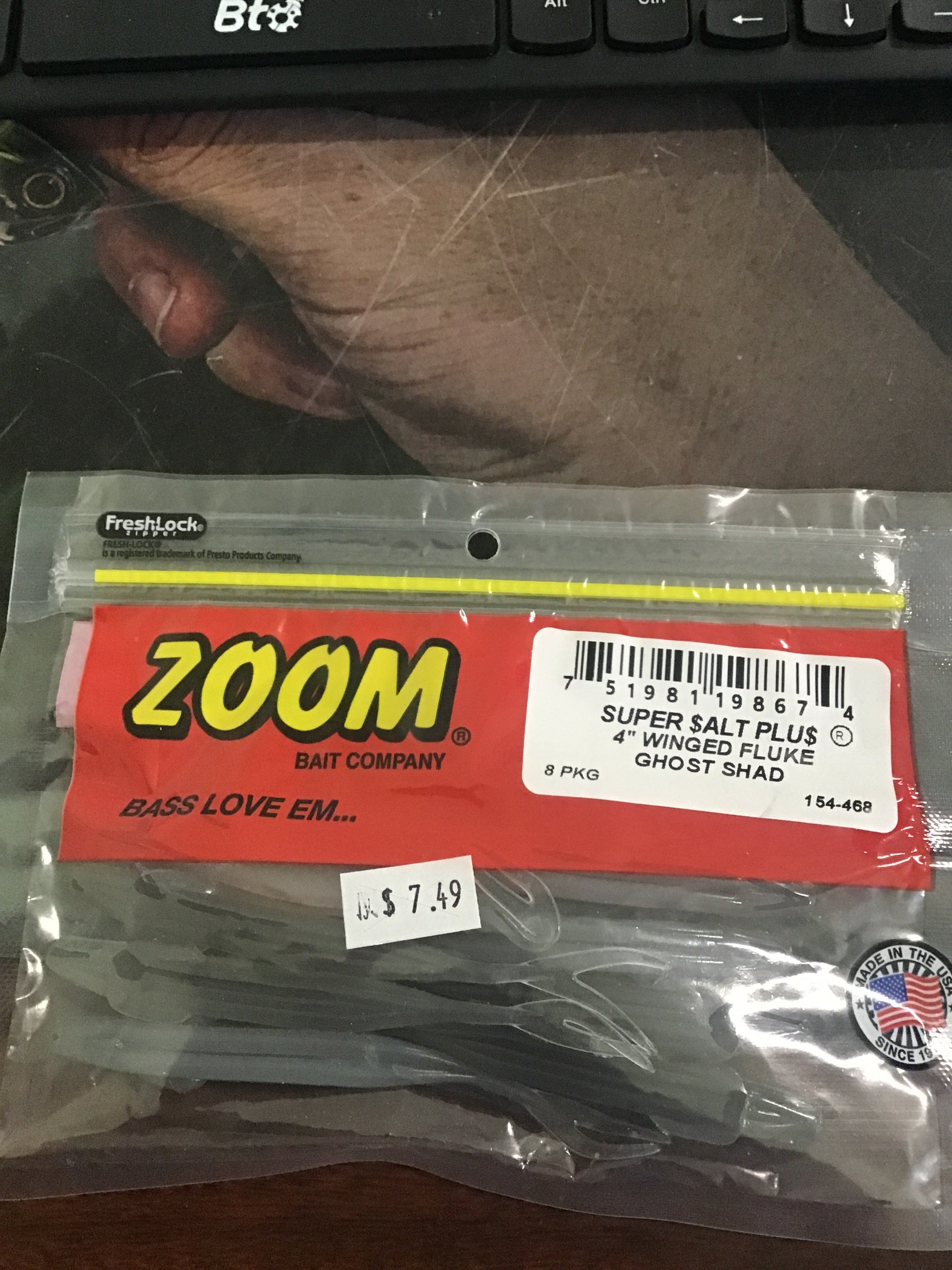Zoom Winged Fluke 4in Ghoast Shad