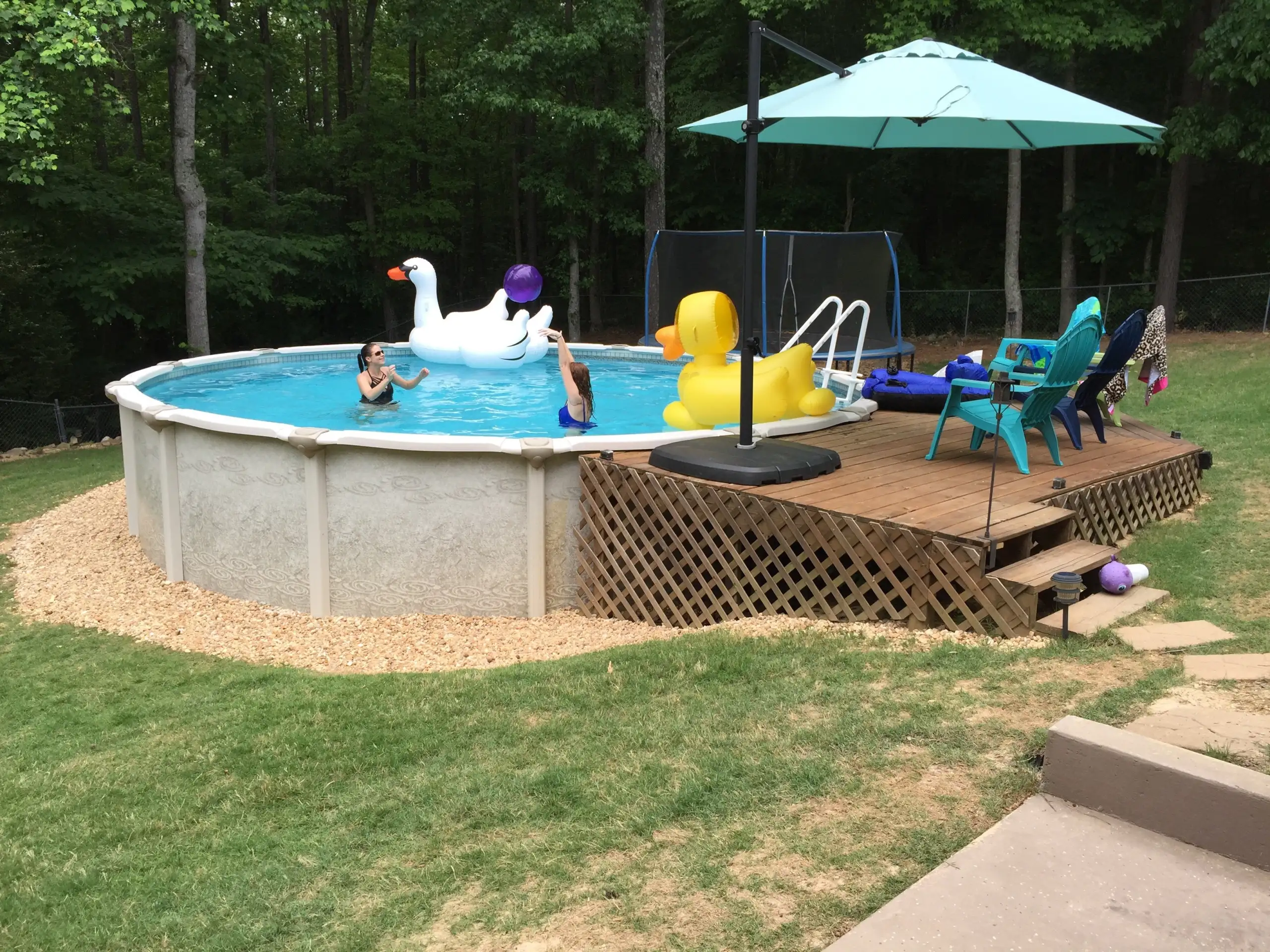 Above-ground pool installed in an Alabama backyard