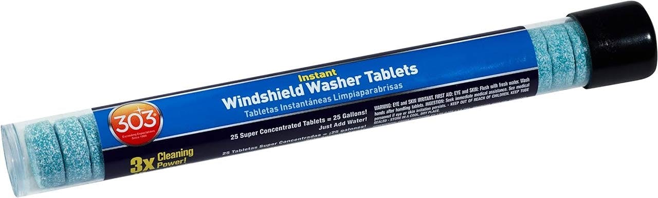 303 Instant Windshield Washer Tablets tube containing turquoise concentrated tablets with black cap