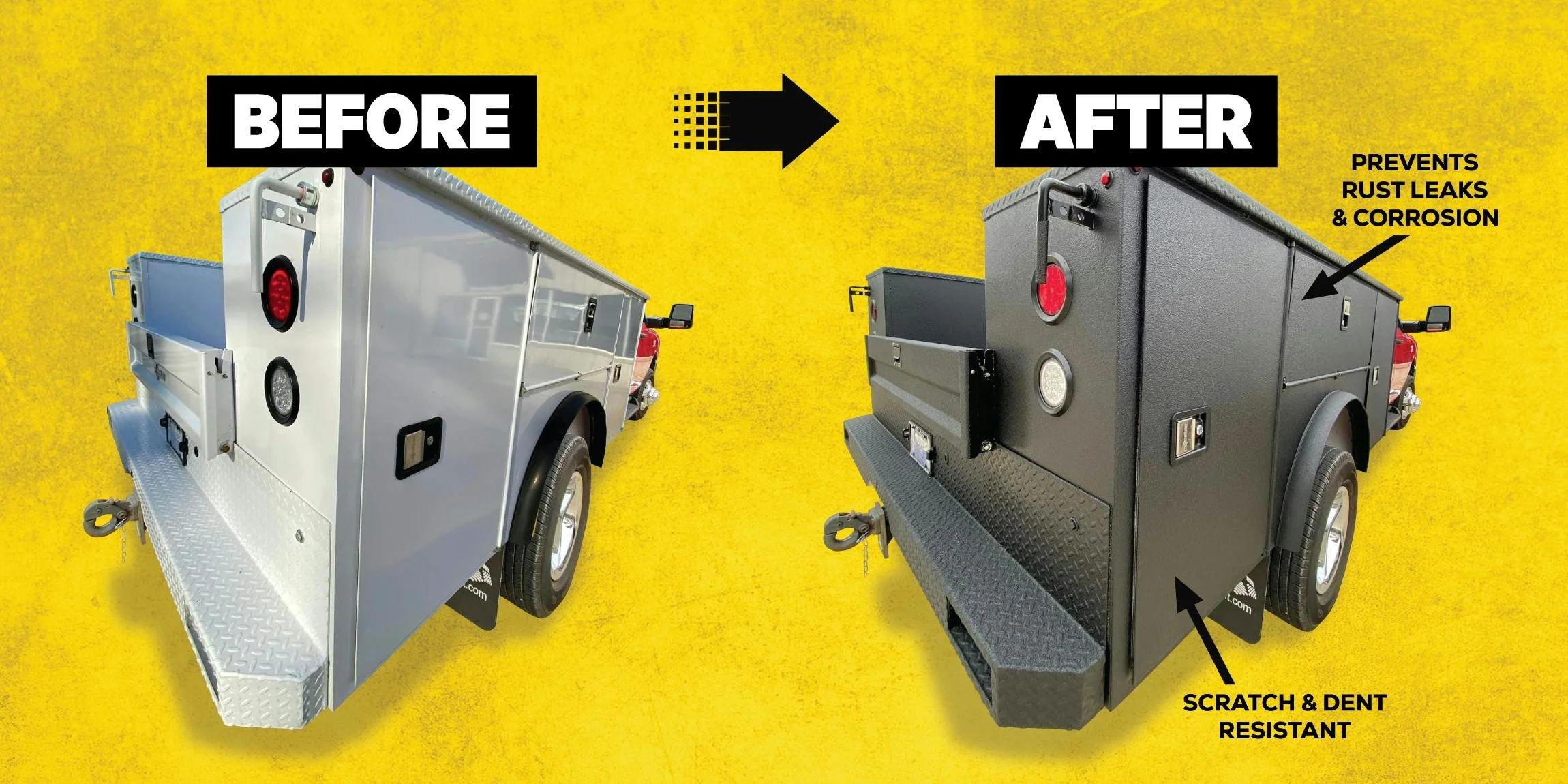 Before and after spray-in bedliner application