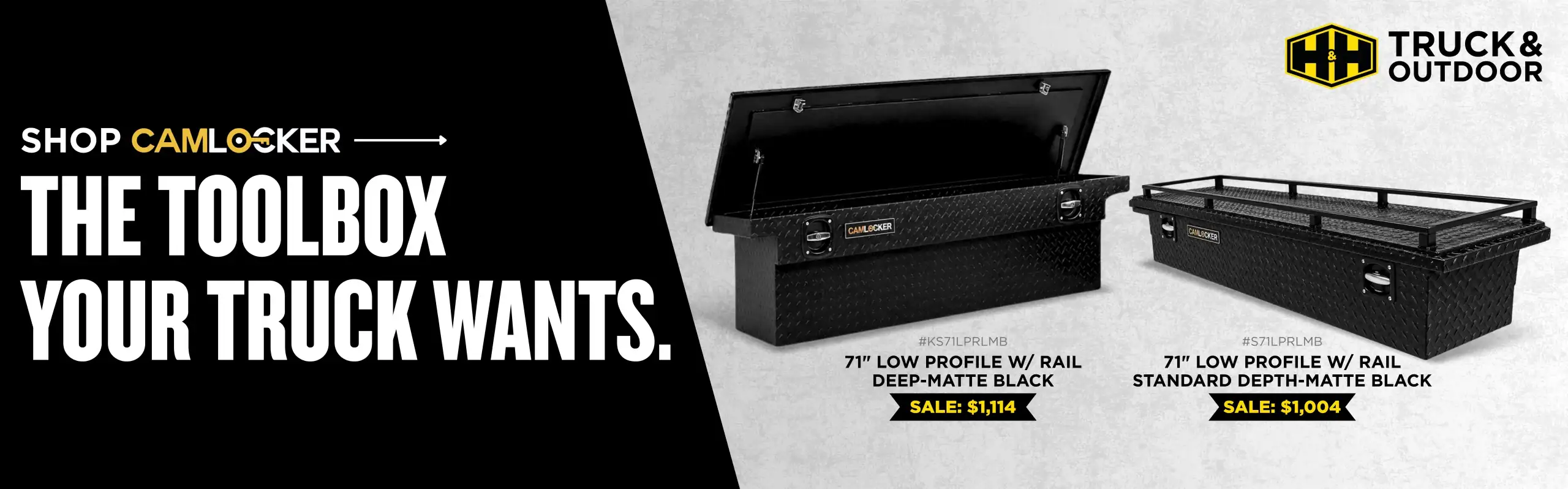 CamLocker toolboxes, including 71-inch low-profile models in matte black