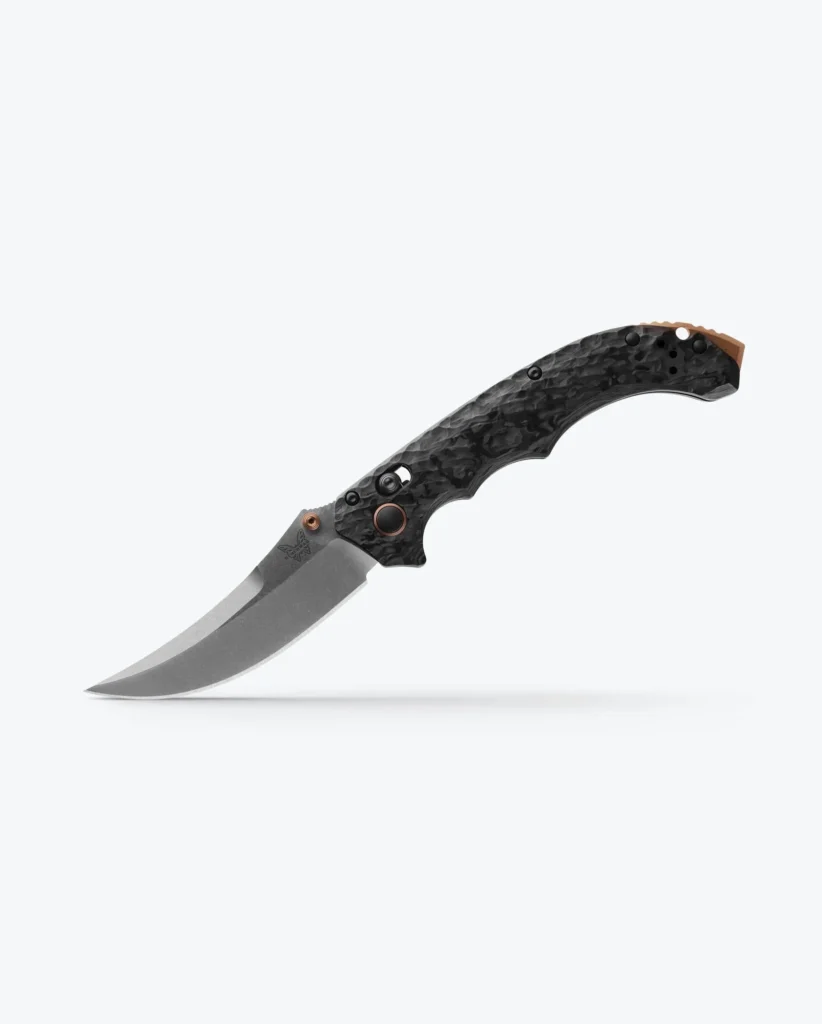 Benchmade Mini Bedlam Folding Knife - Marbled Carbon Fiber, Scimitar
