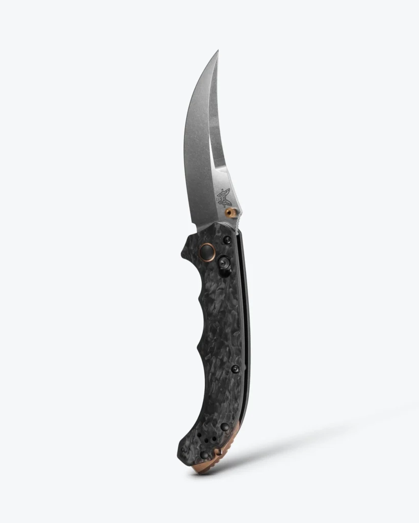 Benchmade Mini Bedlam Folding Knife - Marbled Carbon Fiber, Scimitar