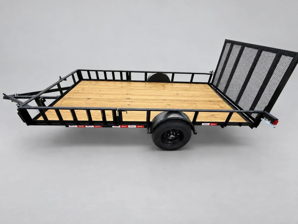 U-Dump 7x14 utility trailer with front ramps, side view