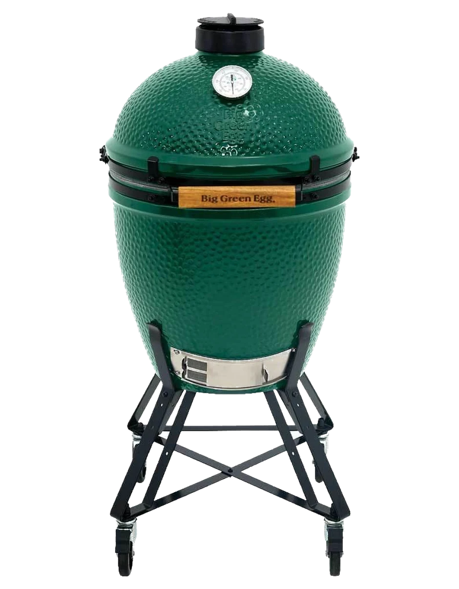 Big Green Egg 18.25 inch Large ceramic kamado grill on a rolling nest