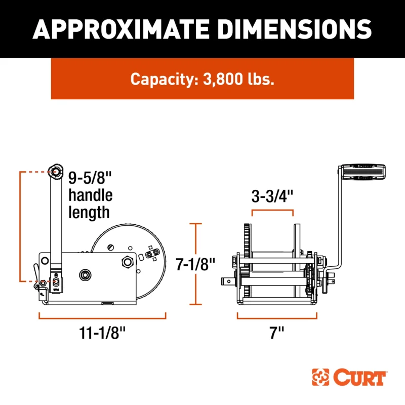 CURT 29538 - Trailer Winches, Clear Zinc