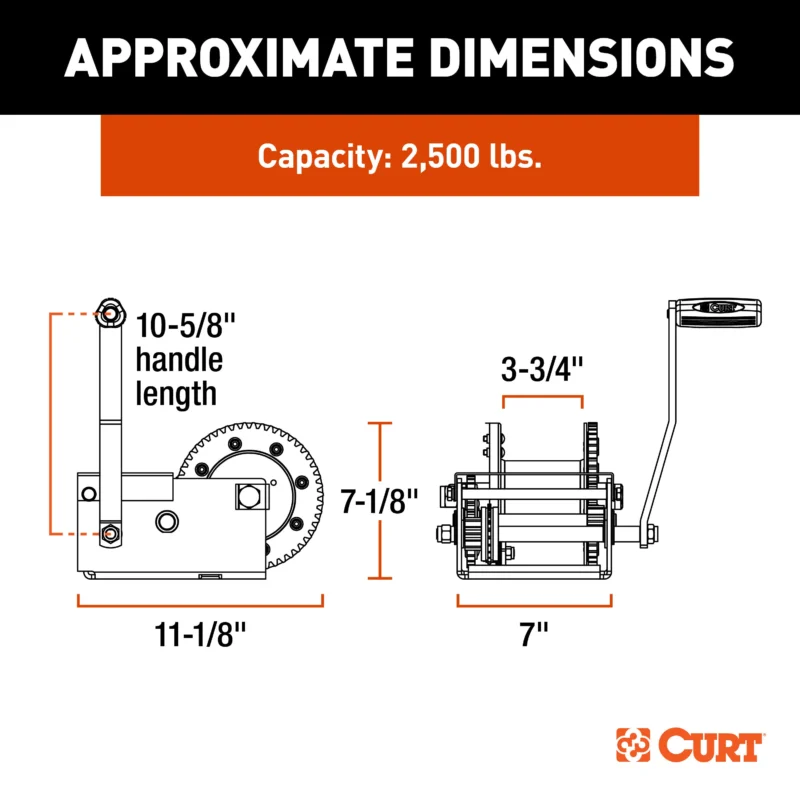 CURT 29625 - Trailer Winches, Clear Zinc
