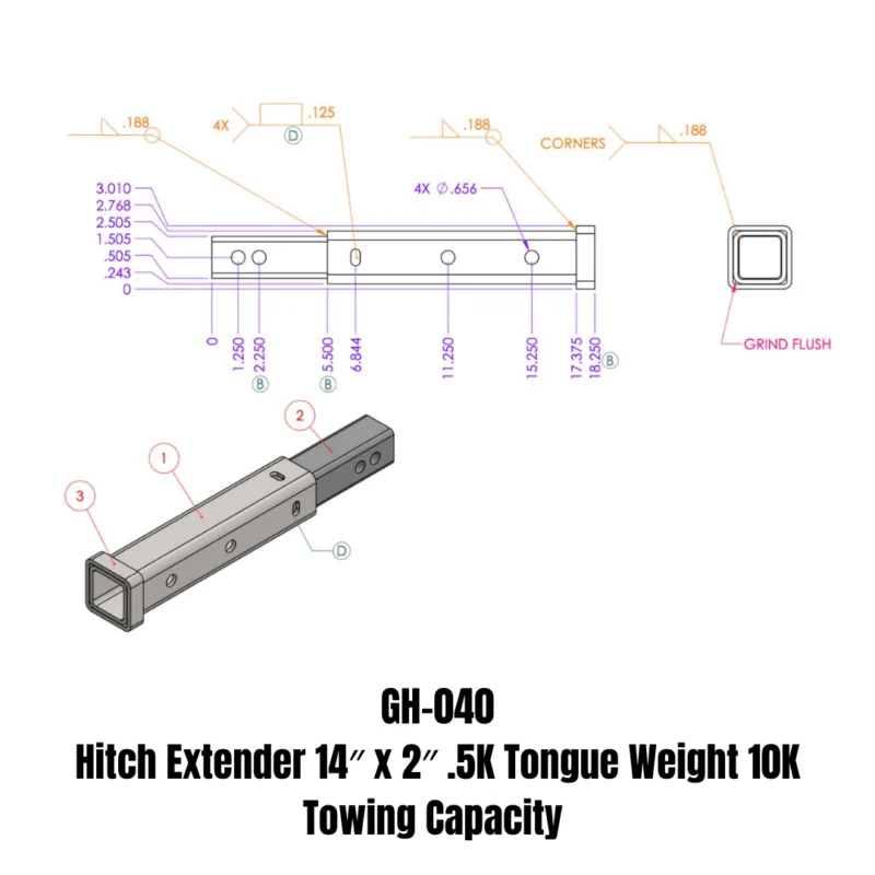 GEN-Y Hitch GH-040 - Hitch Extender, Black, Steel